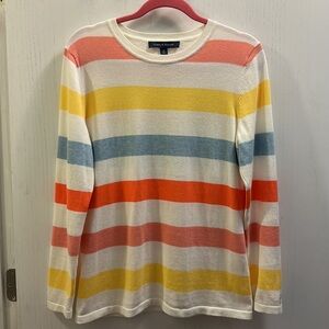 Tommy Hilfiger Pink/Yellow/Blue/Orange Striped Pullover Sweater Size M 💯 Cotton